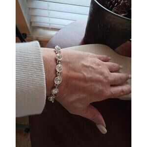 Stunning SAQ Vintage Tennis Bracelet Silver Tone Crystal Bevel Set CZ Stones